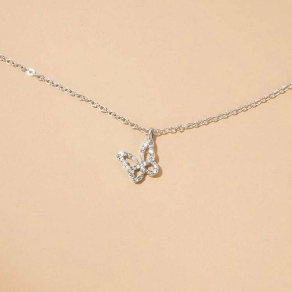 Rhinestone Butterfly Charm Necklace Silver For Women Wedding Party - Picture 4 of 4